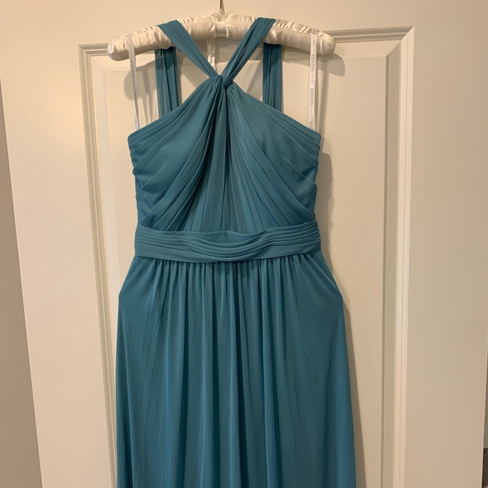 David’s Bridal teal blue full length dress